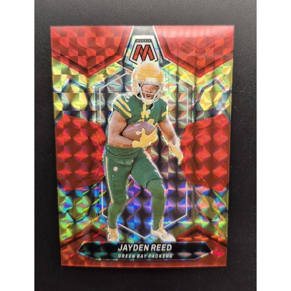 2024 Panini Mosaic Jayden Reed #81 Mosaic Choice Fusion Red and Yellow /80